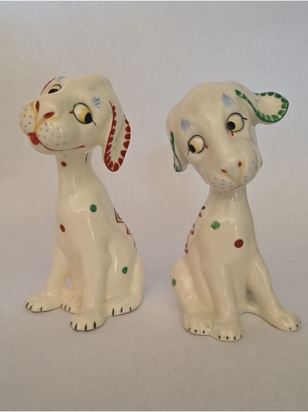 Vintage Erphila Germany Art Deco Whimsical Pair Polka Dot Puppy Dog Figurines